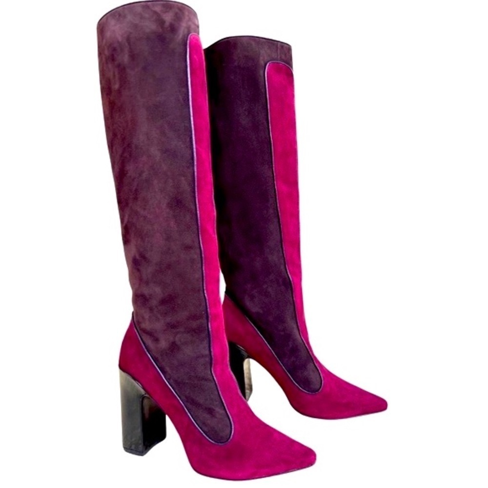 Fabrizio Viti *NIB* Farrah Suede Knee High Boots Brown & Bordeaux Sz 37 (6.5)